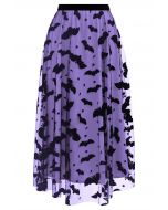 Velvet Bats Mesh Tulle Midi Skirt in Purple