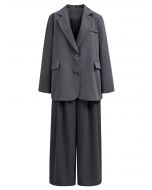 Modern Executive Notched Lapel Blazer and Pants Set in Smoke