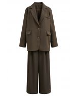 Modern Executive Notched Lapel Blazer and Pants Set in Brown