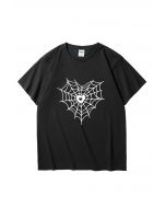 White Heart Spider Web Pattern T-Shirt