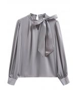 Pearly Organza Bowknot Satin Top in Grey