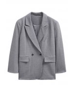 Everlasting Striped Padded Shoulder Oversized Blazer in Grey