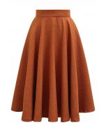 Autumn Edit Soft Tweed Flare Midi Skirt in Pumpkin