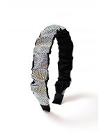 Shimmery Rhinestone Wide Pleats Headband in Silver