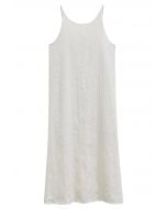 Wondrous Embossed Texture Tie-Strap Midi Dress in Ivory