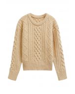 Hug-Me Cable Knit Crewneck Sweater in Light Yellow