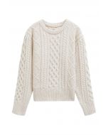 Hug-Me Cable Knit Crewneck Sweater in Ivory