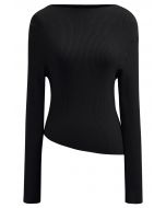 Slanted Hem Ribbed Knit Top in Black