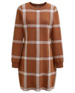 Fall Wear Check Pattern Sweater Dress in Pumpkin