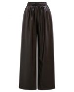 City Stroll Faux Leather Drawstring Pants in Brown