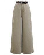 Everyday Chic Belted Straight-Leg Jeans in Sage