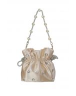 Rhinestone Decor Drawstring Shoulder Bag in Apricot