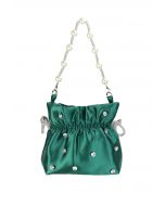 Rhinestone Decor Drawstring Shoulder Bag in Emerald