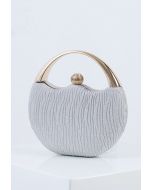 Elegance Round Handle PU Leather Clutch in Silver