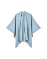 Whisper Soft Pocket Fringed Hem Poncho in Blue