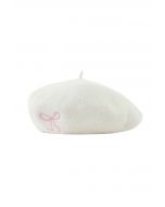 Embroidered Bowknot Wool-Blend Beret in White