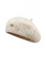 Little Bow Decor Knitted Beret in Cream