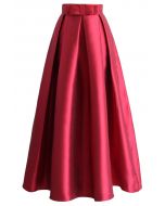 Luxurious Night Bowknot Pleated A-Line Skirt in Red