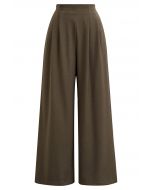 Effortless Polished Buttoned Pleats Palazzo Pants in Brown