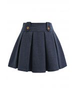 Decorative Button Pleated Mini Skirt in Navy