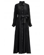 Captivating Lace Tie-Waist Button Down Maxi Dress in Black