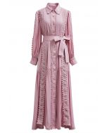 Captivating Lace Tie-Waist Button Down Maxi Dress in Pink