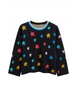 Cosmic Charm Star Bell Sleeve Knit Sweater in Black