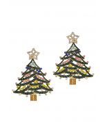 Star-Topped Christmas Tree Earrings in Dark Green