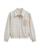 Zip Up Floral Cutwork Crochet Jacket