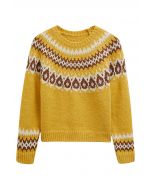 Playful Waterdrop Fair Isle Knit Sweater in Yellow