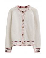 Contrast Stitch Wooden Button Knit Cardigan