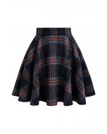 Festive Charm Tartan Flare Mini Skirt in Black