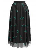 Joyful Holly Mesh Tulle Midi Skirt in Black