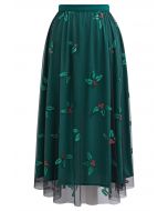 Joyful Holly Mesh Tulle Midi Skirt in Dark Green