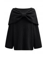 Bowknot 2 Pieces Metallic Mix Knit Sweater Dress in Black