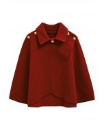 Golden Button Wrapped Knit Cape in Red