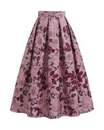 Enchanted Pink Rose Jacquard Pleated Midi Skirt