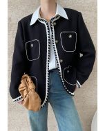 Contrast Edge Buttoned Wool Tweed Coat