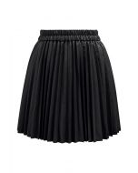 Faux Leather Pleated Mini Skirt in Black