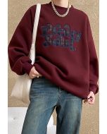 Pretty Soul Fleece-Lined Oversize Sweatshirt in Burgundy