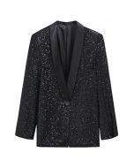 Dazzling Sequin Open Front Shawl Blazer in Black