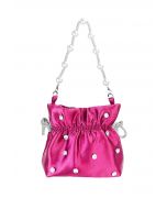 Rhinestone Decor Drawstring Shoulder Bag in Hot Pink