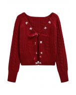 Dainty Tie Ribbon Cable Knit Crop Cardigan