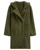 Warmth You Can Wear Hooded Sherpa Coat in Olive