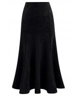 Seam Details Flare Midi Skirt in Black