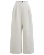 Side Pockets Pleats Wide-Leg Pants in Ivory