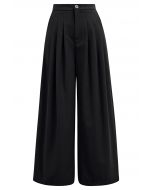 Modern Look Side Pocket Pleats Palazzo Pants in Black