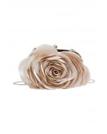 3D Rose Petal Satin Clutch in Apricot