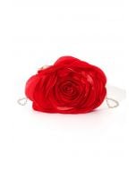 3D Rose Petal Satin Clutch in Red