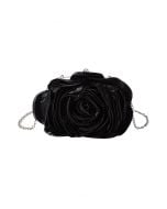 3D Rose Petal Satin Clutch in Black